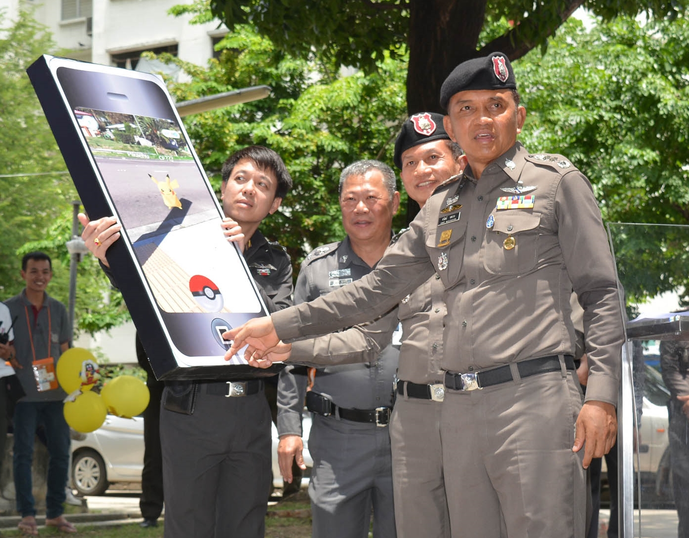Bangkok police chief Sanit Mahatavorn warns motorists not to catch Pikachu or other Pokemon while driving on Aug. 21 in Bangkok.