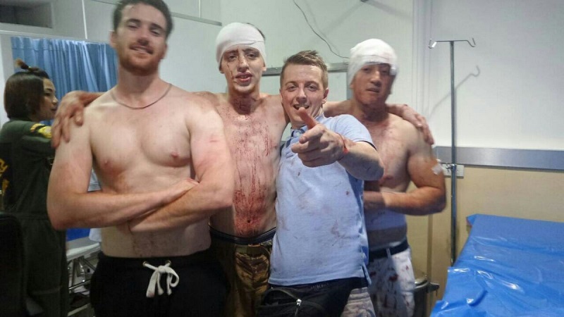Lads involved in Khaosan Road fisticuffs smiling again in an image provided by police