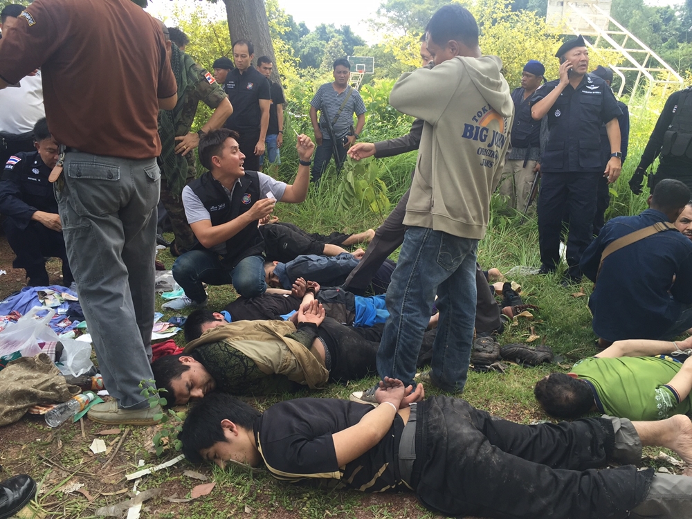 Police find and arrest some of the escaped Uighur men Tuesday afternoon in Nong Khai province