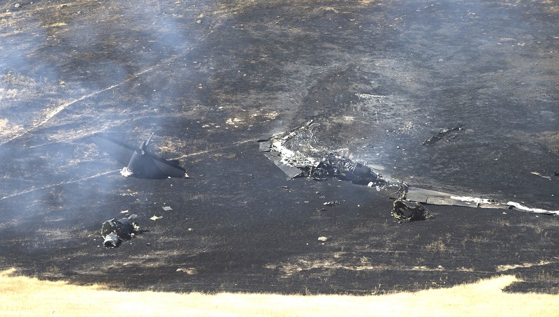 Smoke rises from the wreckage of a U.S. Air Force U-2 spy plane that crashed Tuesday in the Sutter Butte mountains, near Yuba City, California. Photo: Rich Pedroncelli / Associated Press