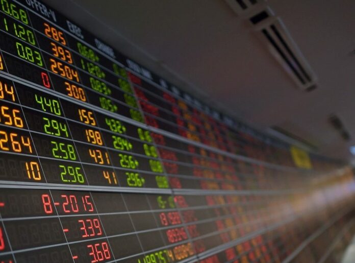An electronic board shows stock market values in 2017. An electronic board shows stock market values in 2017.