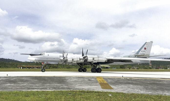 A Russian Tu-95 bomber arrives on Biak Island in Indonesia in a photo released in December. The visit by the bombers capable of carrying nuclear weapons seems to underline Russia's resurgent military might and its desire to expand its foothold around the world. Photo: Russian Defense Ministry Press Service A Russian Tu-95 bomber arrives on Biak Island in Indonesia in a photo released Tuesday. The visit by the bombers capable of carrying nuclear weapons seems to underline Russia's resurgent military might and its desire to expand its foothold around the world. Photo: Russian Defense Ministry Press Service