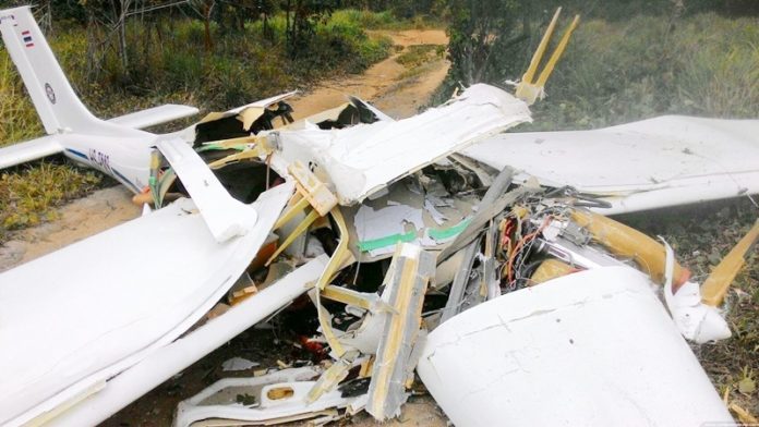 The wreckage of a plane seen Saturday morning on Phuket.