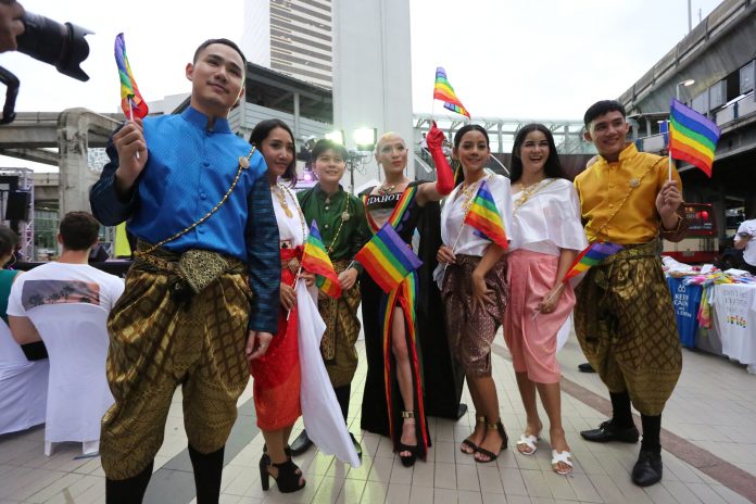 People celebrate the International Day Against Homophobia, Transphobia and Biphobia – aka IDAHOT – in 2017 at the Bangkok Art and Culture Centre.