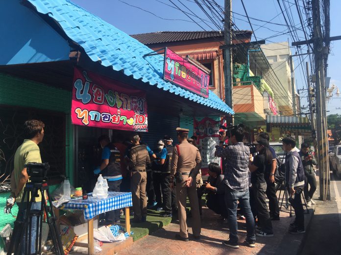Police on Wednesday investigate a shop in Saraburi province where a 12-year-old girl was alleged to be gang-raped. Police on Wednesday investigate a shop in Saraburi province where a 12-year-old girl was alleged to be gang-raped.