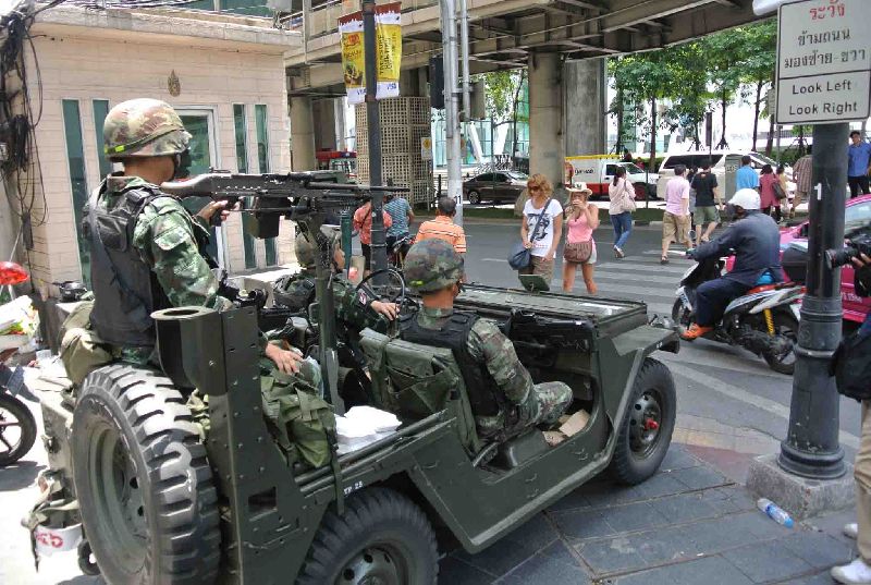 Armed soldiers on duty in Bangkok after the military declared martial law on Tuesday, 20 May 2014.
