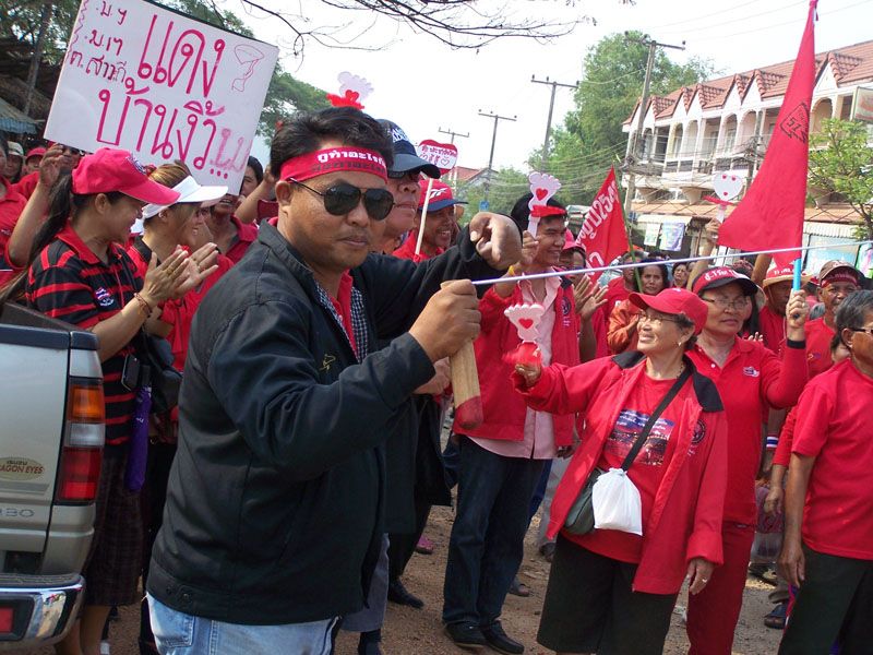 Redshirts mock the army with an imitation GT200 in an anti-government protest in 2010.