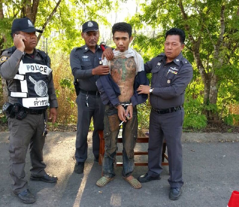 Police arrested drug suspect Adisak Srisa-ard, aka Benz Thasai, near the Thai-Burmese border on 11 March 2015.