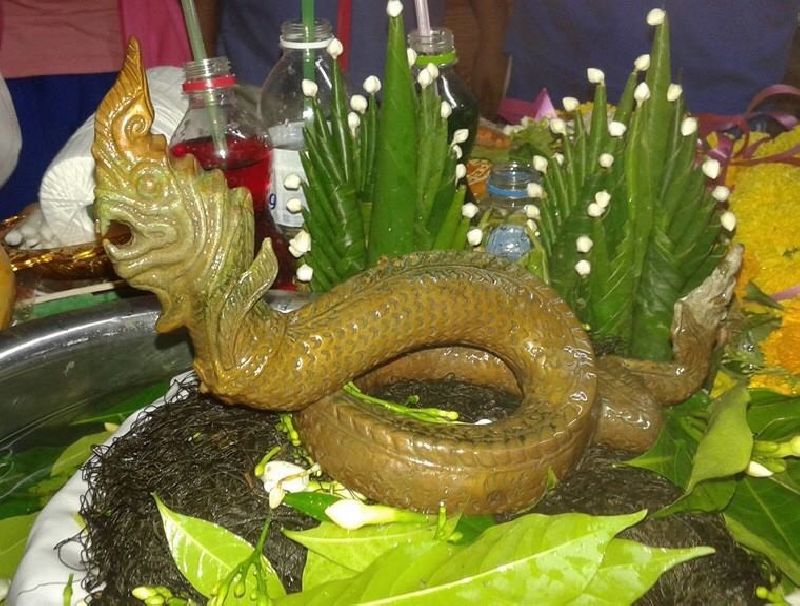 The Naga statue found in a pond in Roi Et province, 23 April 2015.