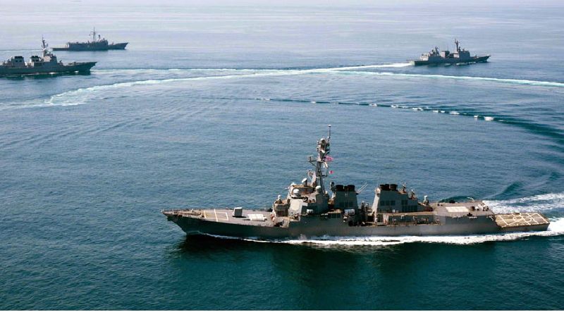 The guided-missile destroyer USS Lassen participates in a multinational naval exercise in waters to the south of the Korean Peninsula in a file photo. Photo: EPA / Naval Air Crewman Evan Kenny<br />