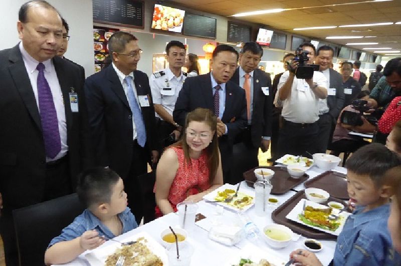 Authorities inspect food prices Tuesday at a Don Mueang terminal food court
