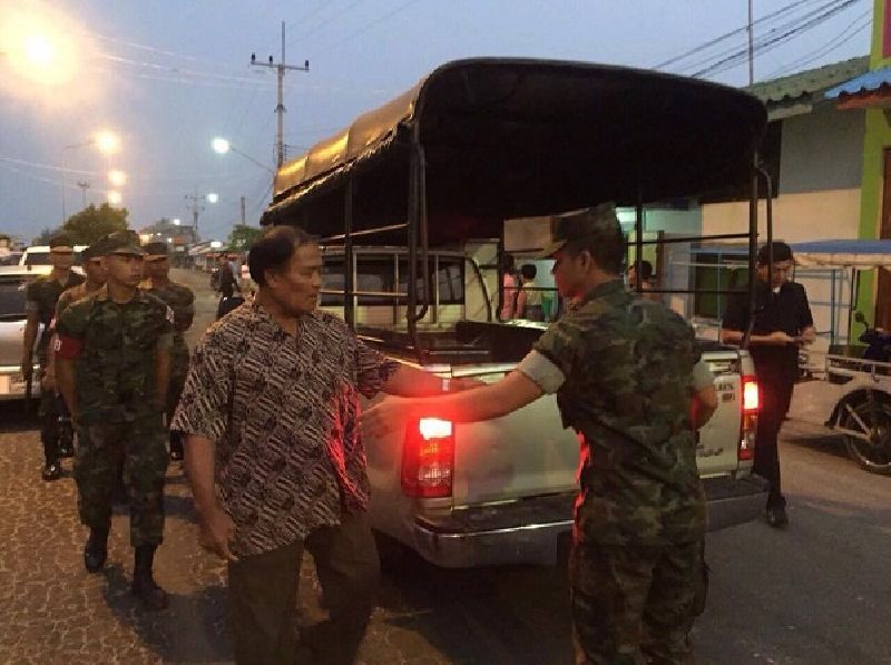 Lamom Boonyong, a 65-year-old community leader was taken by military officers from his home early Tuesday morning in Rayong in a widely shared photo purportedly from the 6th Division Army Base.