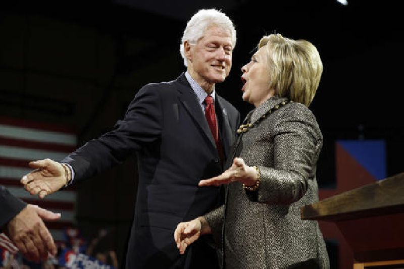Democratic presidential candidate Hillary Clinton stands with former President Bill Clinton at her presidential primary election night rally, Tuesday, April 26, 2016, in Philadelphia. Photo: Matt Rourke / Associated Press