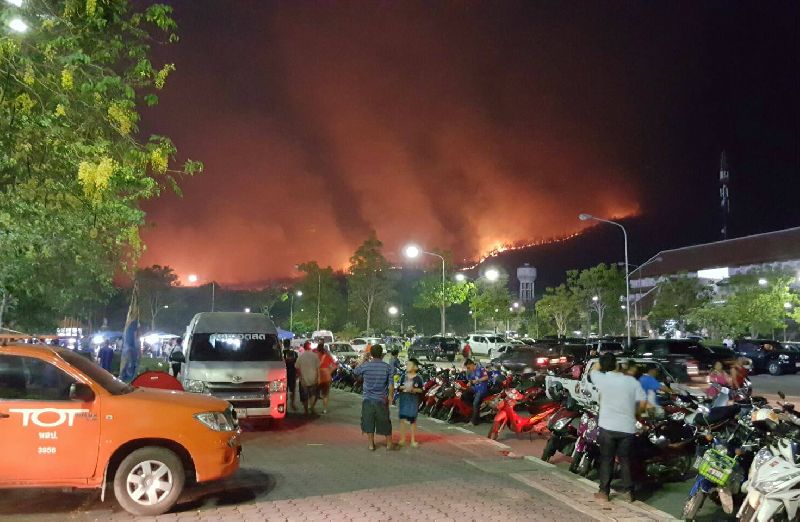 A forest fire on Sunday night at Doi Suthep-Pui National Park.