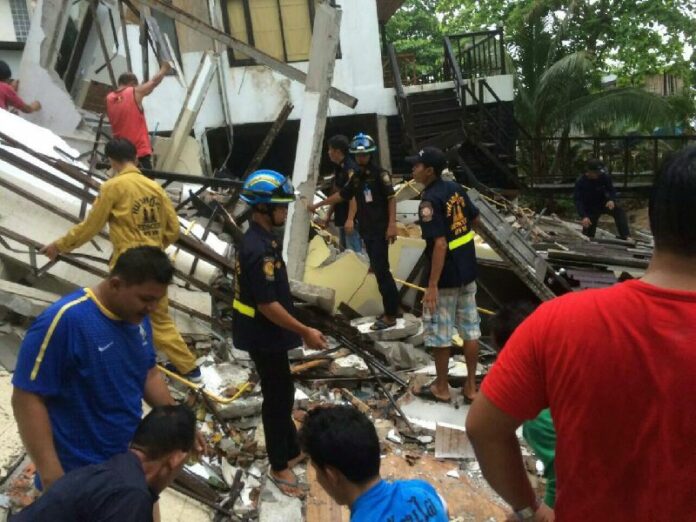 Siam Beach Hotel Saturday morning after being damaged by a landslide on Koh Chang.