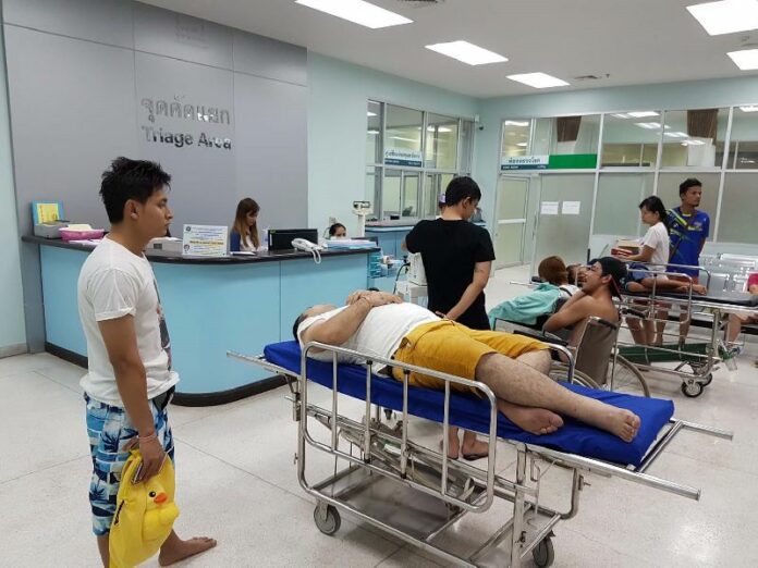 Injured tourists Sunday morning in a hospital in Rayong.