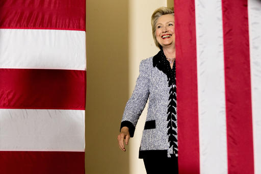 Democratic presidential candidate Hillary Clinton arrives to speak at a rally at the International Brotherhood of Electrical Workers Circuit Center in Pittsburgh, Tuesday, June 14, 2016. Photo: Andrew Harnik / Associated Press