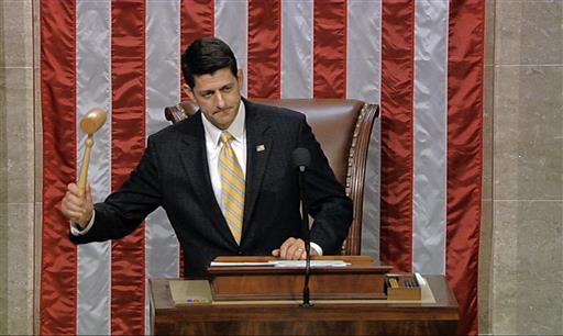 In this image from video provided by House Television, House Speaker Paul Ryan gavels the House into session Wednesday night, June 22, 2016, in Washington. Photo: House Television / Associated Press