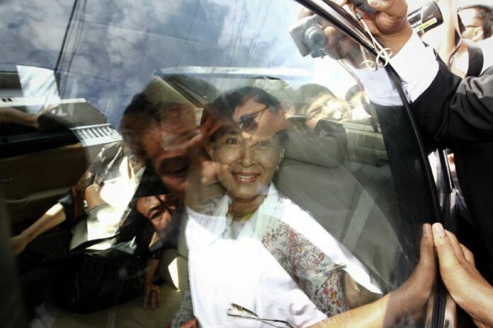 Aung San Suu Kyi arrives in Bangkok for a previous visit on May 30, 2012
