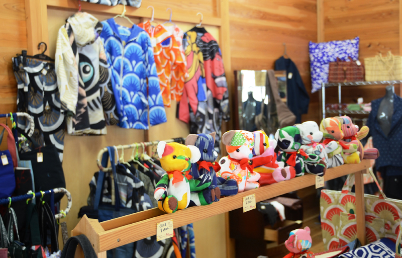 Stuffed animals and clothes made of used "koinobori" carp streamers are sold at a studio next to the garbage station in Kamikatsu, Tokushima Prefecture. Photo: Yu Fujinami / The Asahi Shimbun