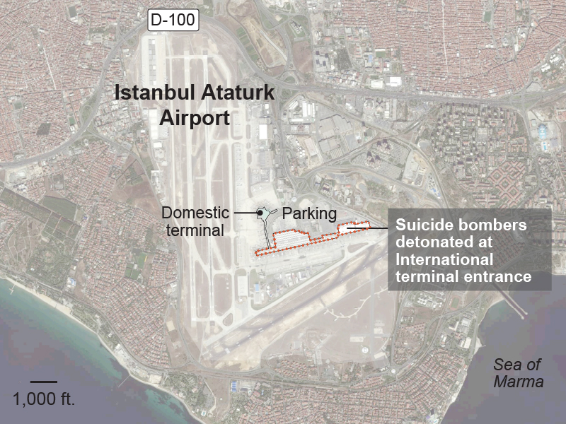 Map of Istanbul Attaturk Airport attack