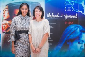 Actress Sasithorn "Heen" Panichnok with director Pimpaka Towira at the Thailand premiere of “The Island Funeral” Wednesday at SFW, CentralWorld. Photo: SF Cinema / Courtesy 