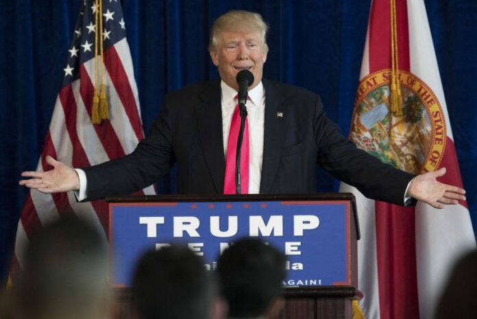 Republican presidential candidate Donald Trump speaks during a news conference at Trump National Doral on Wednesday in Florida. Photo: Evan Vucci / Associated Press