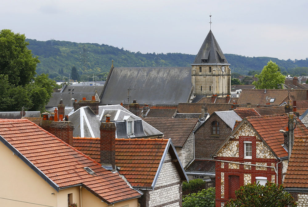 View of the church where a priest was killed in an attack in Saint-Etienne-du-Rouvray, Normandy, France, on Tuesday. Photo: Francois Mori / Associated Press
