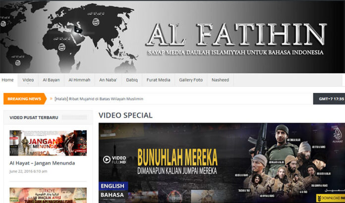 The homepage as seen Wednesday of Al Fatihin, a Malay-language news site promoting radical Islamist violence