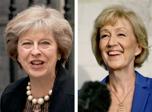 In this two photo combo, showing the two contenders to become the leader of the Conservative Party and assume the post of Britain's Prime Minister, with Theresa May, left, dated July 5, 2016, and Andrea Leadsom, right, dated July 4, 2016. Photo: Matt Dunham / Associated Press
