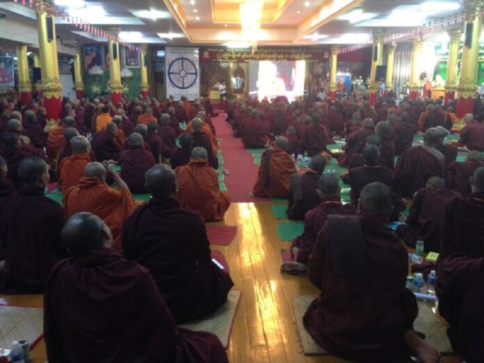 Ma Ba Tha monks gathered during a major convention in Yangon's Insein township in 2015. Photo by: Swe Win, Myanmar Now