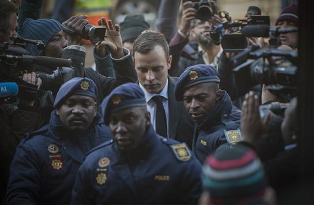 Oscar Pistorius arrives at the High Court in Pretoria, South Africa Wednesday, July 6, 2016. A South Africa judge is expected to announce Pistorius' new sentence after his conviction was changed to murder for shooting girlfriend Reeva Steenkamp in 2013. Photo: Shiraaz Mohamed