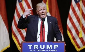 Republican Presidential candidate Donald Trump comments about his hair while speaking at a rally in Raleigh, N.C., Tuesday, July 5, 2016.