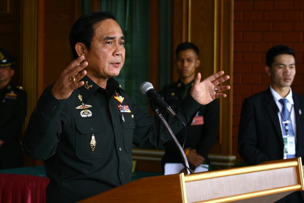 Junta chairman Gen. Prayuth Chan-ocha speaks Friday at the Chulachomklao Royal Military Academy north of the capital in Nakhon Nayok province.