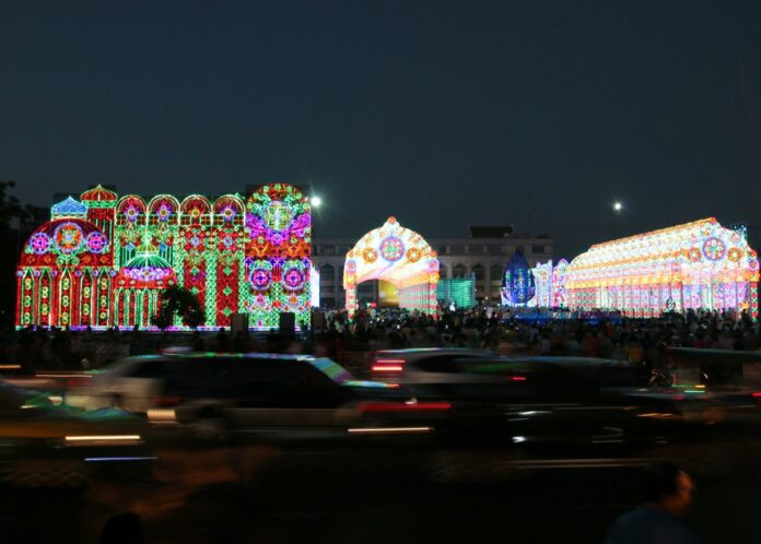 The ‘Bangkok Light of Happiness’ show seen Dec. 31 in front of Bangkok City Hall.