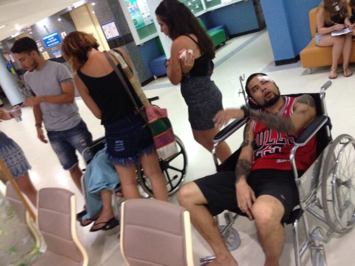 Some of the wounded tourists at a hospital in Hua Hin following the explosion Thursday night.