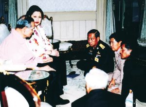 In a photo released by state media, the coup makers have an audience with His Majesty the King and Her Majesty the Queen at the Chitralada Palace on the night of Sept. 19, 2006.
