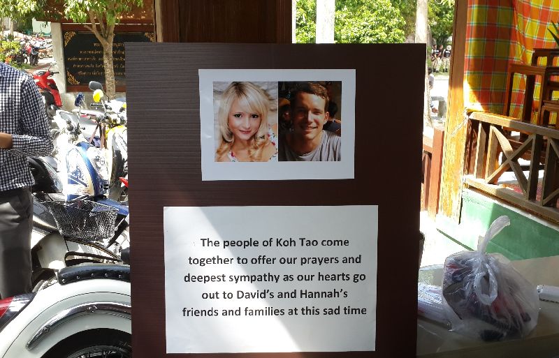 A memorial for David Miller, 24, and Hannah Witheridge, 23, as seen on Koh Tao on Sept.18, 2014.
