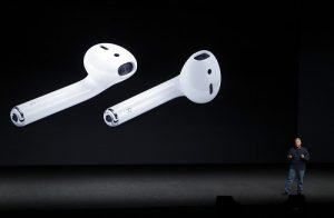 Phil Schiller, Apple's senior vice president of worldwide marketing, talks about the features on the new iPhone 7 earphone options on Wednesday during an event to announce new products in San Francisco. Photo: Marcio Jose Sanchez / Associated Press