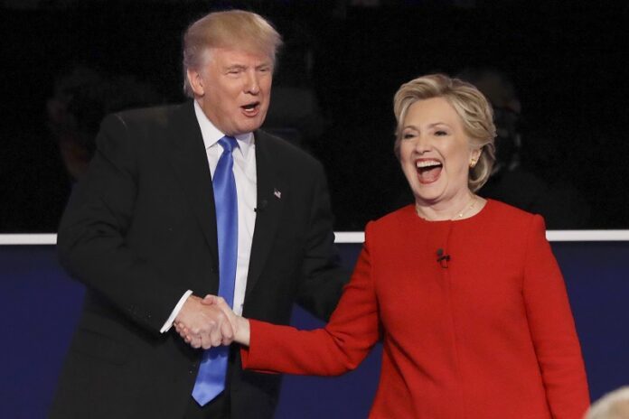 Republican presidential nominee Donald Trump and Democratic presidential nominee Hillary Clinton shake hands after a presidential debate in September at Hofstra University in Hempstead, New York. Photo: David Goldman / Associated Press