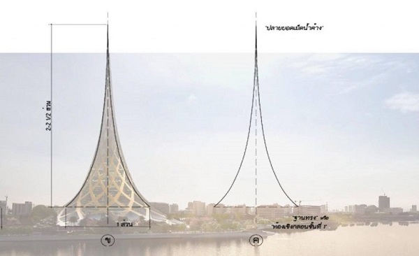 Artists’ rendering of the spire. The design team said it was inspired by Thai-style chedis.