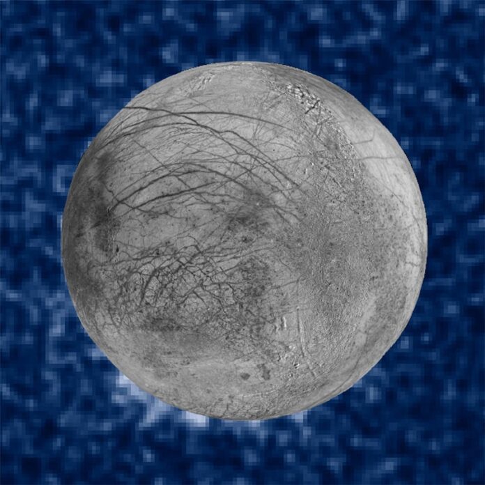 A composite image of possible water plumes in 2014 on the south pole of Jupiter's Europa moon. Photo: Associated Press