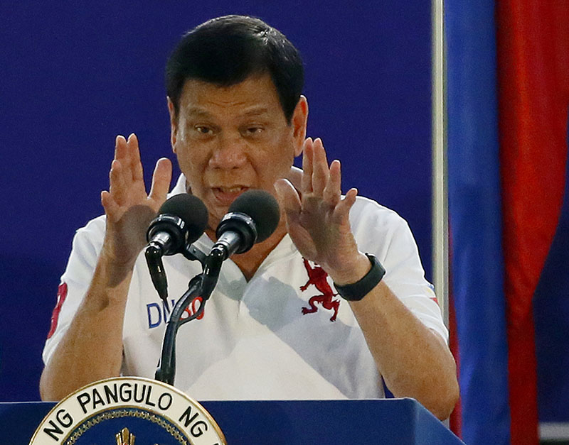 Philippine President Rodrigo Duterte gestures while addressing the Philippine Army Scout Rangers at their headquarters at Camp Tecson in San Miguel township, north of Manila. Photo: Bullit Marquez / Associated Press