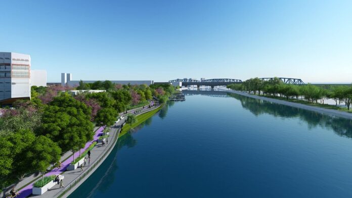 A rendered image of the riverside walkway as created by a university design team. Photo: Chao Phraya for All / Facebook
