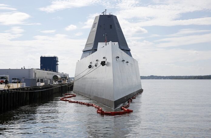 The USS Zumwalt sits at dock on Friday at the naval station in Newport, United States. Photo: Michael Dwyer / Associated Press
