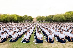 Chulalongkorn University freshmen participate in a mass induction on July 15, 2015, in Bangkok. Photo: Matichon