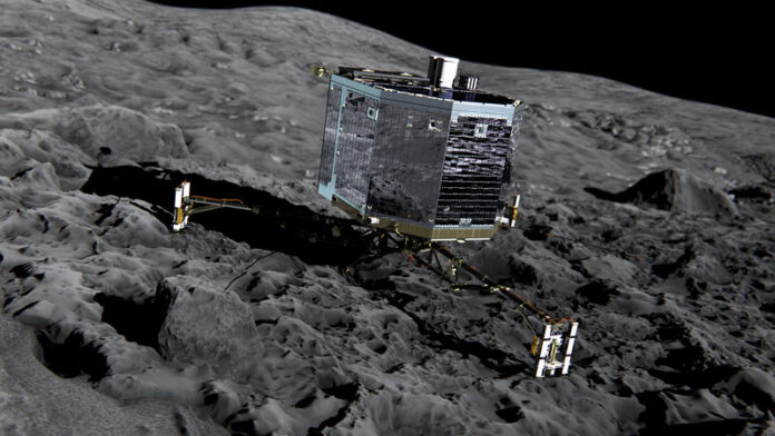 A rendering by the European Space Agency showing its Philae lander on Comet 67P/Churyumov-Gerasimenko.