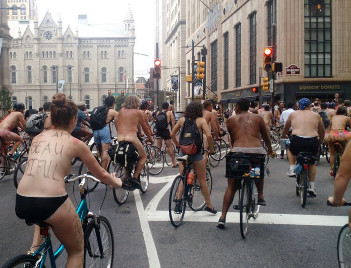 Cyclists in the 2015 Philly Naked Bike Ride. Photo: Rashaad Jorden / Flickr