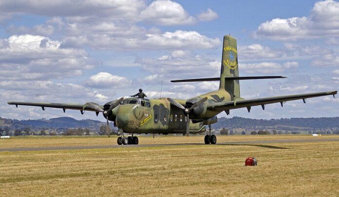 A Turbo Caribou model of the Royal Australian Air Force, similar to the one that disappeared Sunday in Indonesia, is seen taxiing in 2009. Photo: Bidgee / Wikimedia Commons