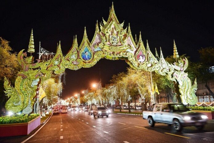 Ratchadamnoen Avenue is decorated for National Day on Dec. 5, 2015.
